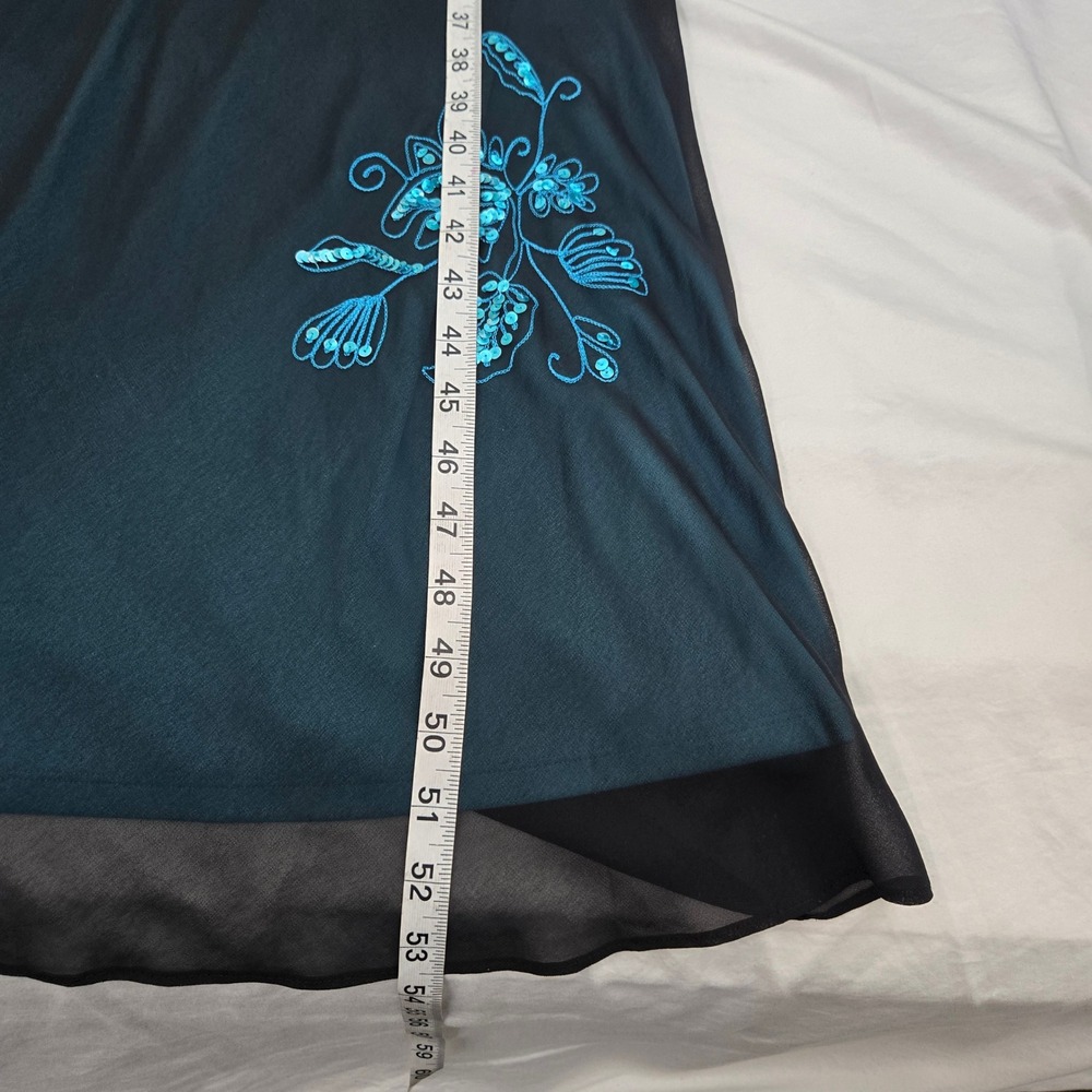 VTG 90s AGB Prom Dress 12( S/M) Black Teal‎ Cowl Neck Floral Sequin Whimsigoth - Picture 6 of 15
